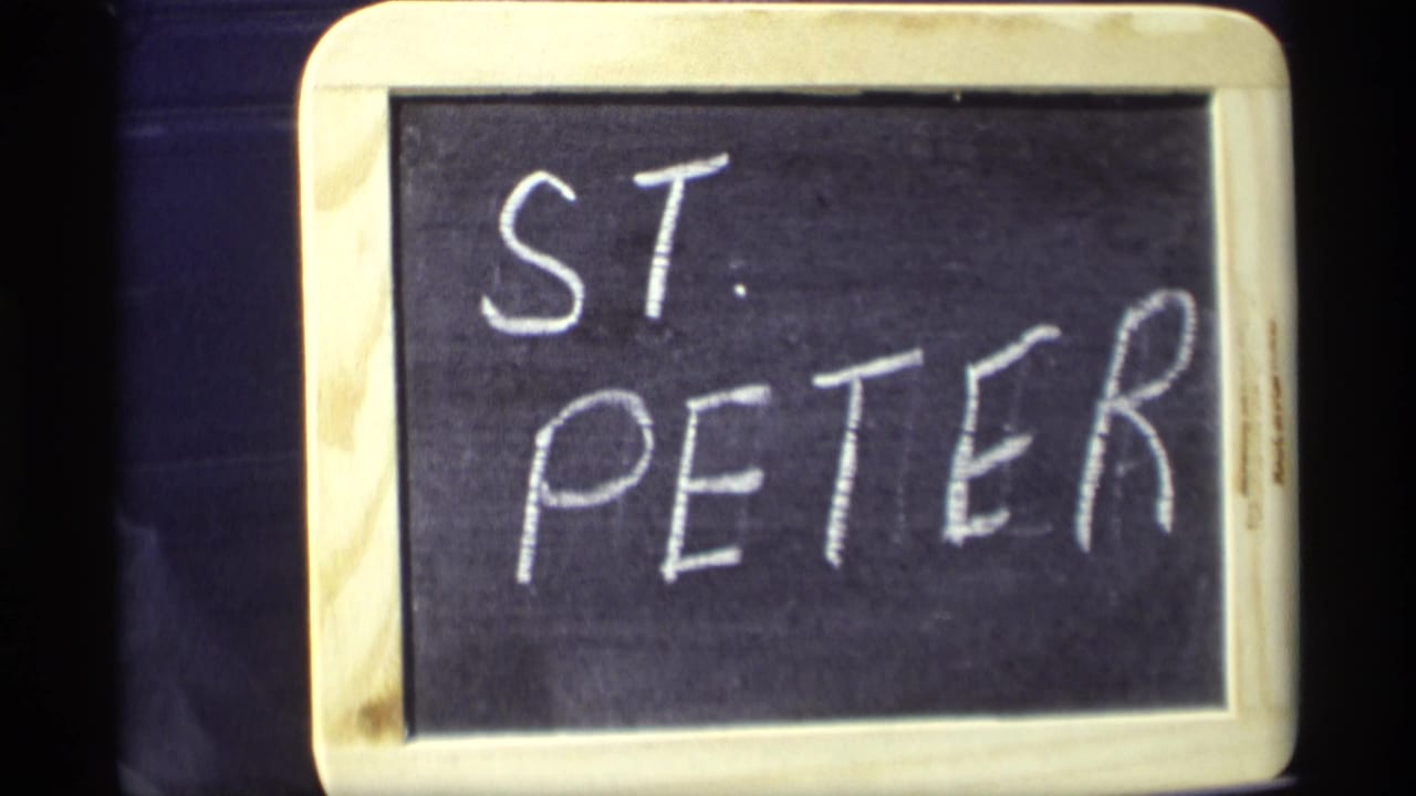 Small chalkboard with handwritten text reading ST. PETER.