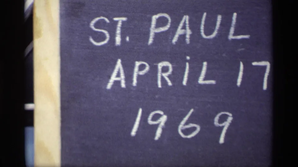 Handwritten home-movie title card marking St. Paul, April 17, 1969, on dark board with pale lettering.