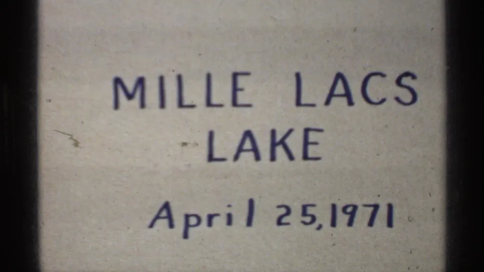 Handwritten 8mm title card identifies Mille Lacs Lake with the date April 25, 1971 on a plain light background.