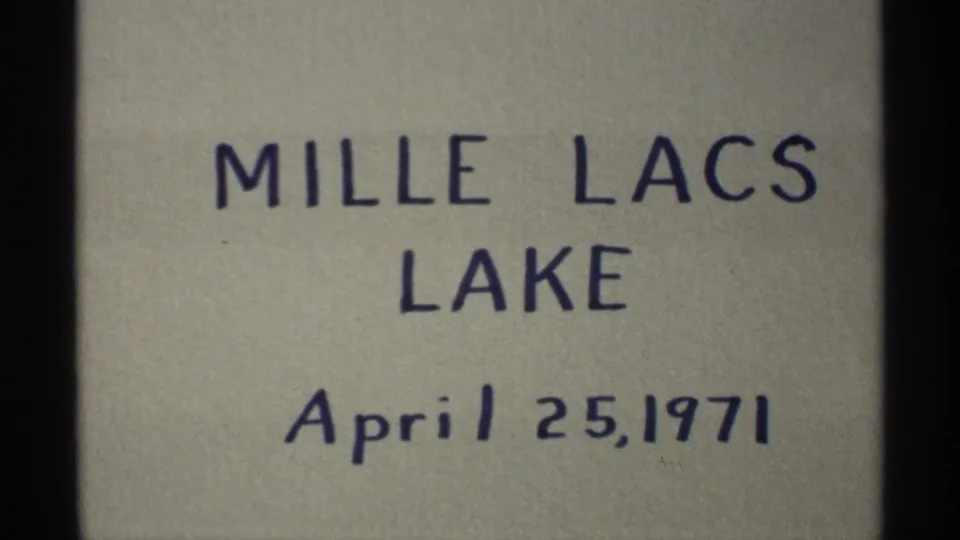 Close view of a handwritten Mille Lacs Lake title card dated April 25, 1971, recorded on faded 8mm color film.