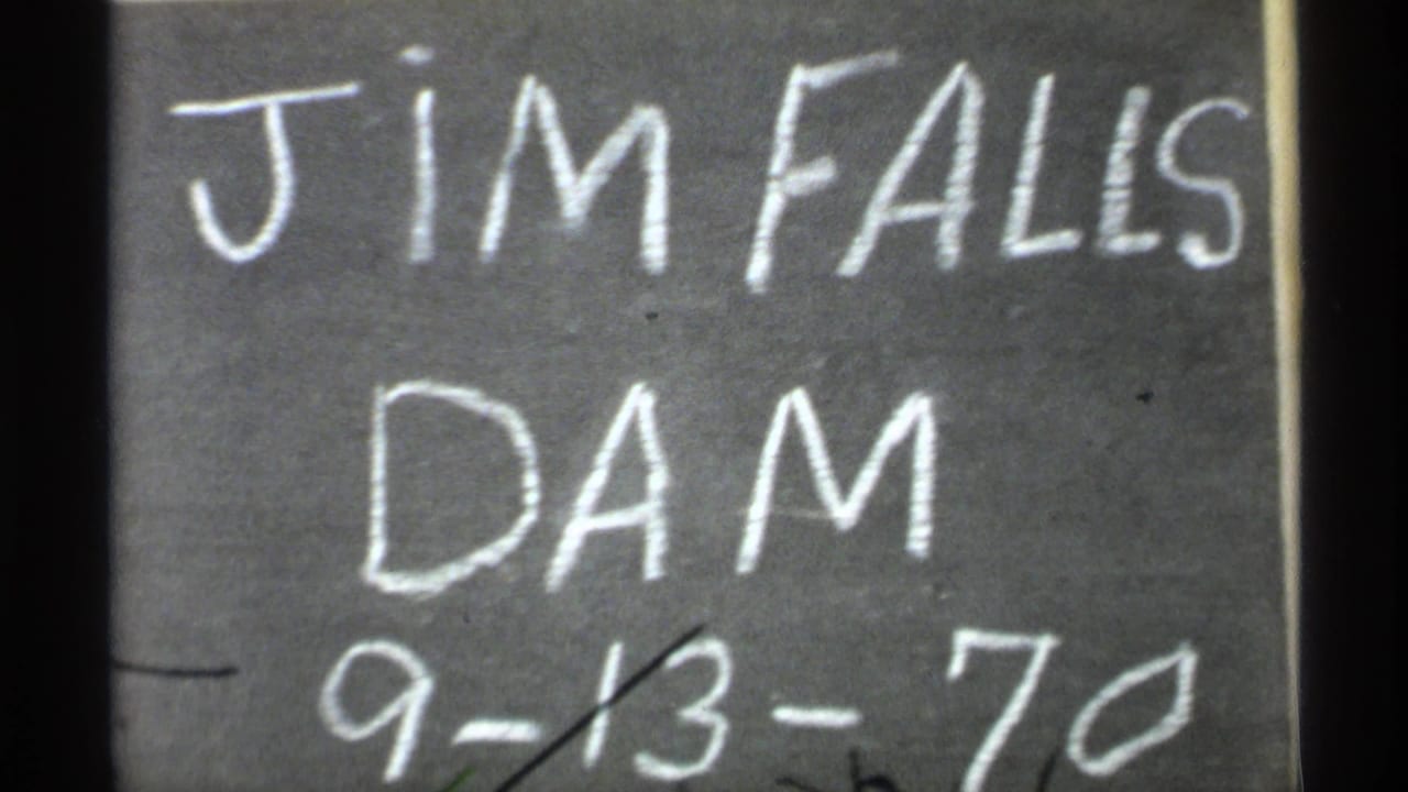 Second chalkboard title card reading Jim Falls Dam with date at the bottom.