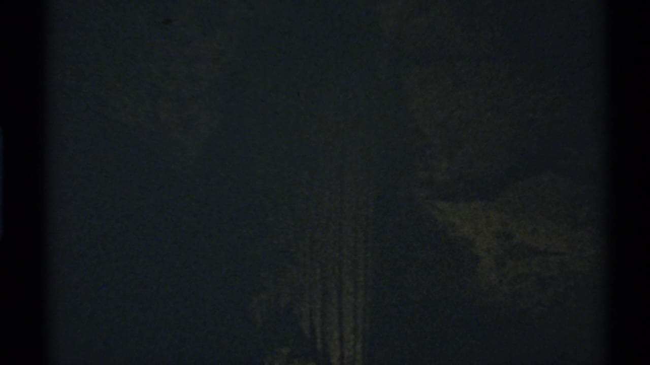 Shadowy room with a faintly visible column or carved structure in soft focus.