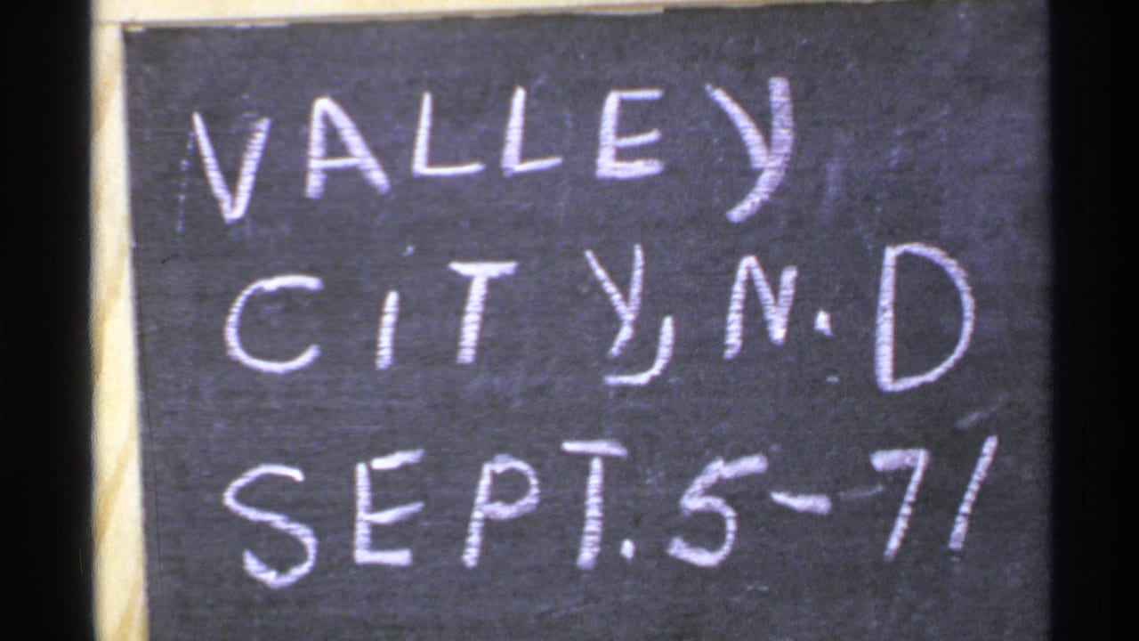 Early-1970s 8mm frame of a handwritten Valley City, North Dakota title card dated Sept. 5-71.