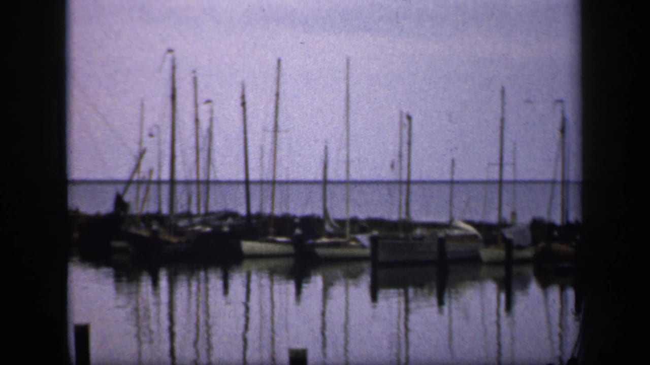 Docked sailboats and mast reflections across calm marina water.