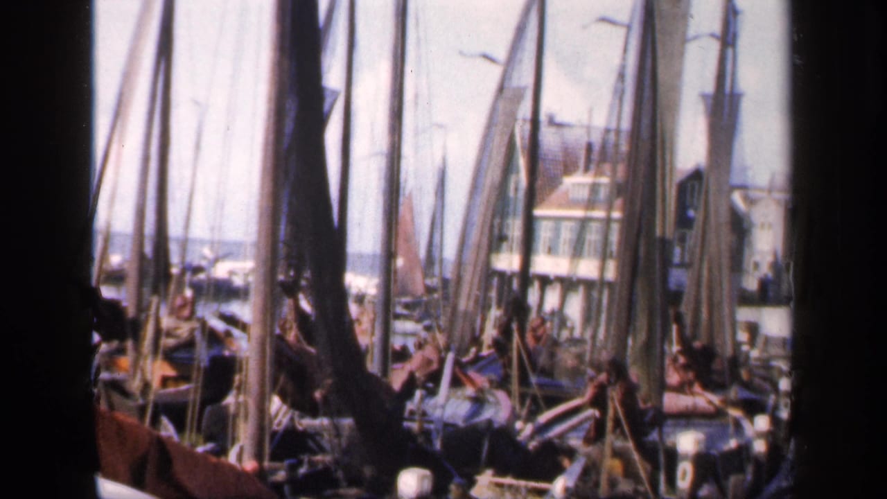 Moored sailboats with furled sails and tall masts beside a waterfront building.