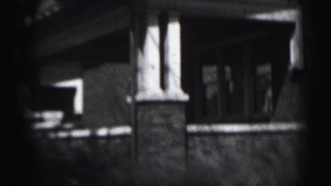 Covered porch entrance with brick column, steps, and dark doorway.