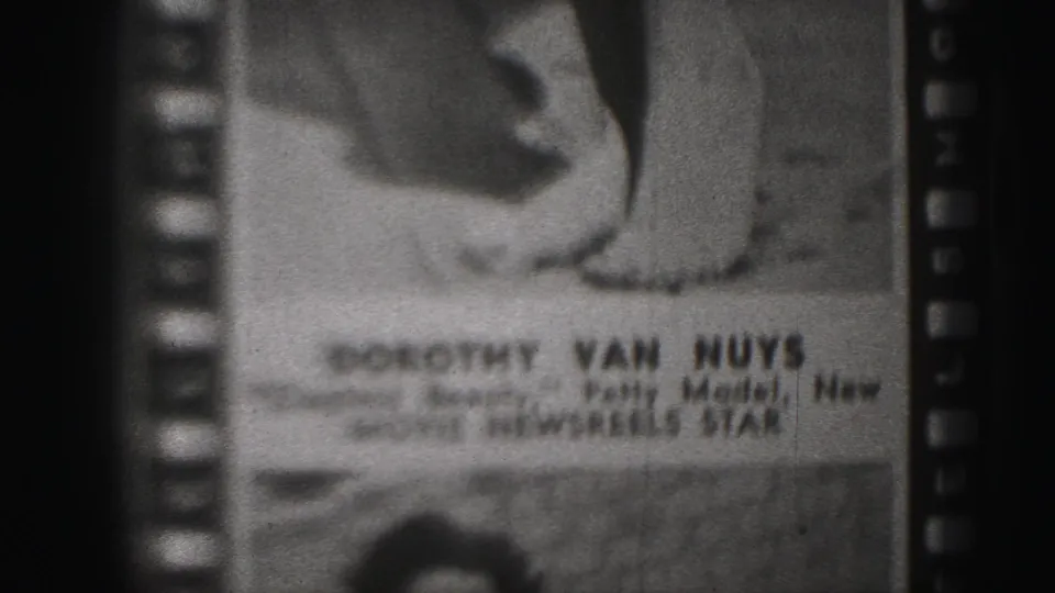 1946 Harrisburg home-movie title card introducing Dorothy Van Nuys, filmed in soft focus with visible 8mm sprocket edge.