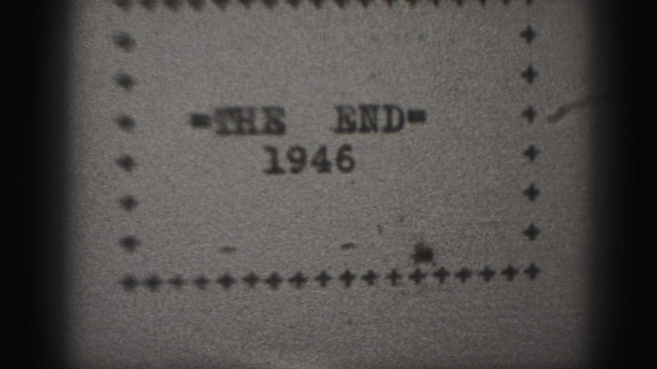 Harrisburg metadata supports this 1946 home-movie closing card, seen in soft focus with grain and edge vignetting.