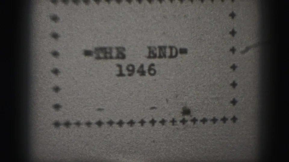 Harrisburg metadata supports this 1946 home-movie closing card, seen in soft focus with grain and edge vignetting.