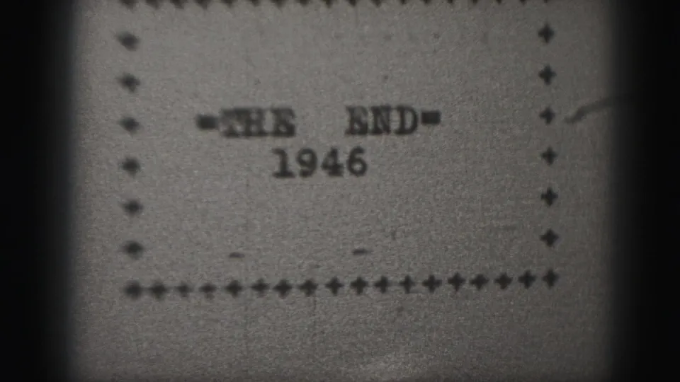 Black-and-white 1946 Harrisburg home-movie end card showing '=THE END=' above the year, framed by a simple typed border.