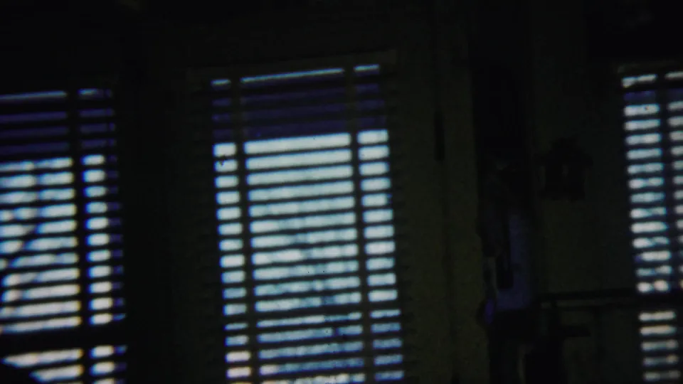 Dim 8mm interior in Saint Francis, Kansas, with strong daylight filtered through horizontal blinds.