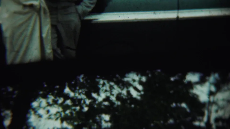 The final frame is mostly dark and partially obstructed, with tree shapes and a cropped edge from the car-side scene still visible.