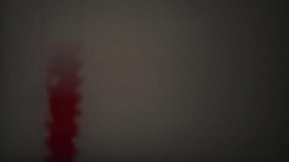 Soft 8mm frame from the Yellowstone-labeled reel with a blurred red vertical mark and gray, grainy background.
