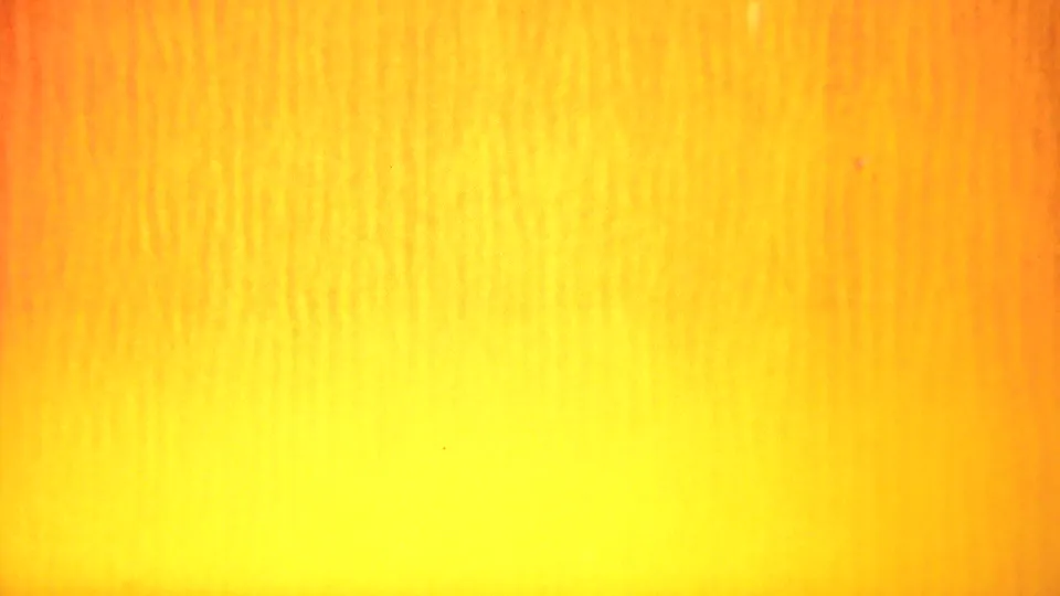 Overexposed yellow-orange 8mm frame from the Westville reel, showing vertical grain, tiny specks, and warm film density.