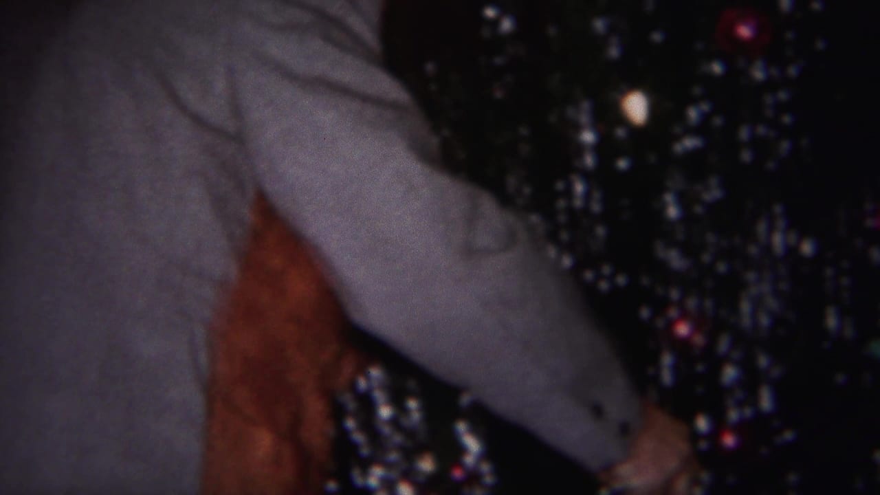 A gray-sweatered figure stands beside a shiny tinsel-covered Christmas tree in the Westville home interior.