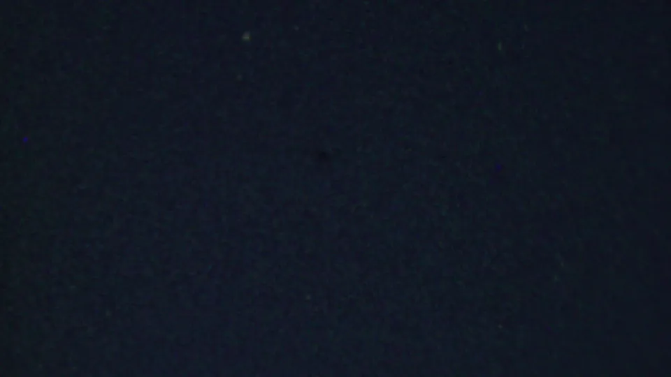 Near-black 8mm frame from the supplied 1959 Paramus reel, showing blue-toned grain, faint mottling, and minimal visible detail.