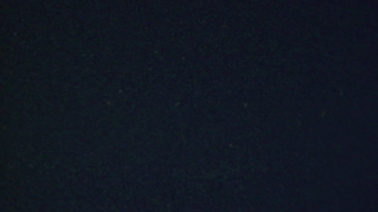 A nearly black 8mm frame with visible grain and color mottling, preceding the dinner table view in the Paramus home movie.