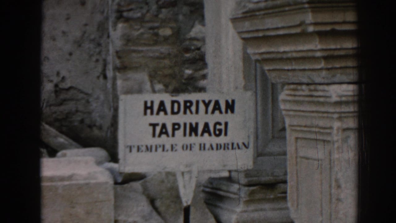 Hadriyan Tapinagi Temple of Hadrian sign among weathered stone ruins.