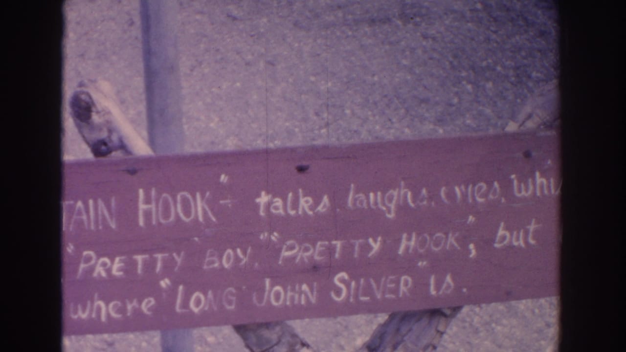 Hand-painted sign above a caged parrot, with white lettering partly visible.