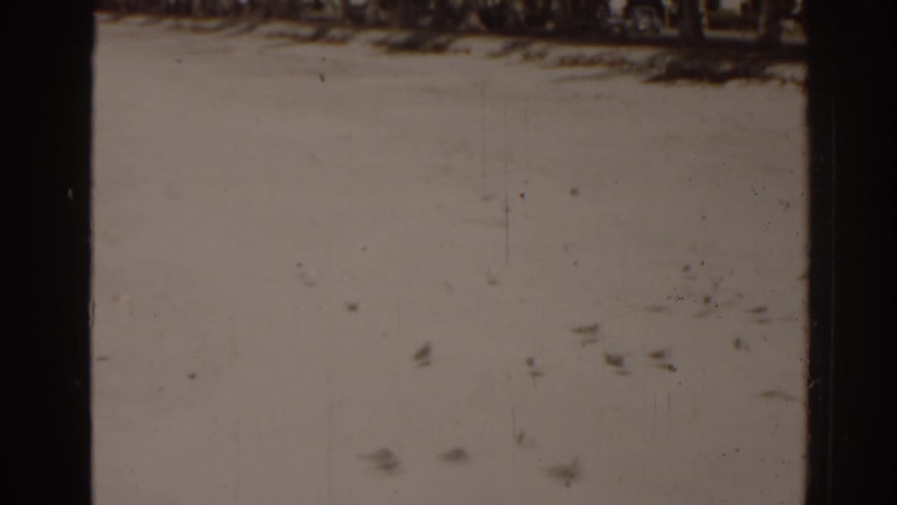 Pale sky and film surface marks framed by dark vertical film borders.