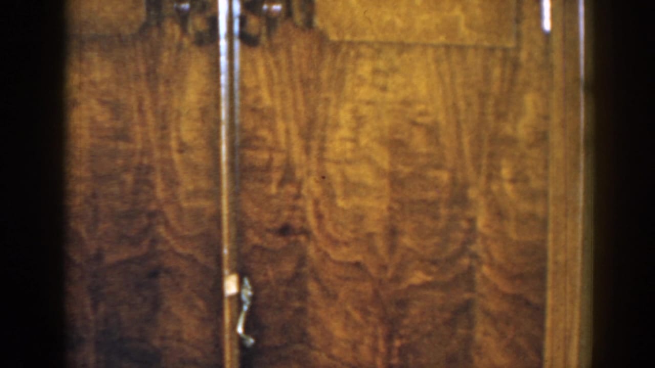 Wooden cabinet beside a round wire birdcage partly visible at the edge of the frame.