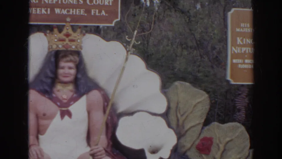 The final frame shows the King Neptune figure centered at the 1966 Weeki Wachee display with side signage visible.