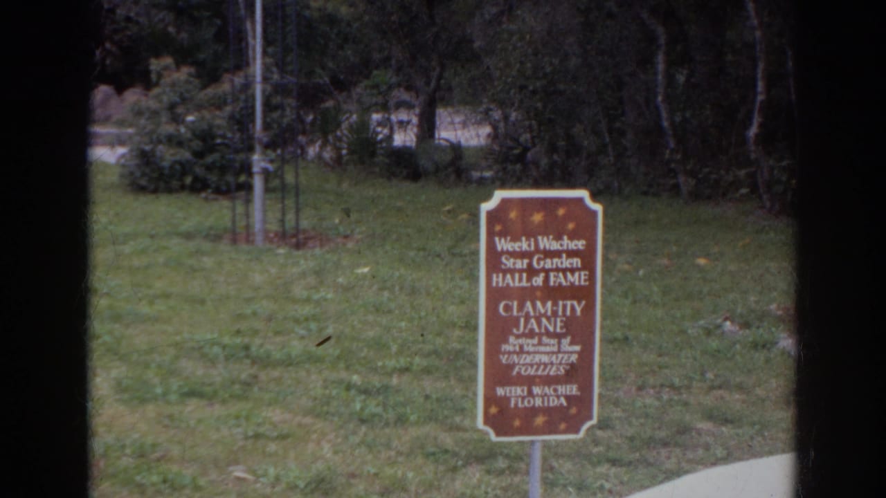 Weeki Wachee Star Garden Hall of Fame sign for Calamity Jane on a lawn.