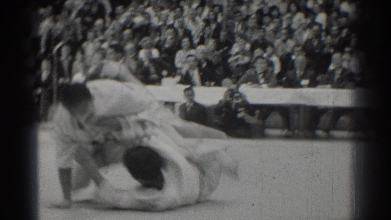 A 1966 San Gabriel judo match moment shows one competitor on the mat while the other bends over him, with spectators behind the action.
