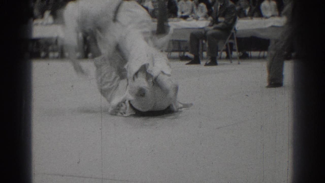 Two judo athletes grapple on a mat as one competitor is turned onto the floor.