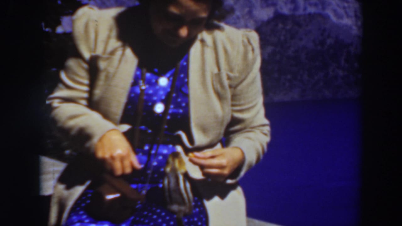 The 1937 Lake Tahoe home movie shows the chipmunk close to the woman's hand as she feeds it from her lap.