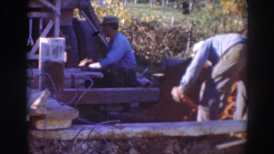 The final frame shows the seated tool operator and the shovel worker partly at the edge of a 1937 Sacramento outdoor worksite scene.