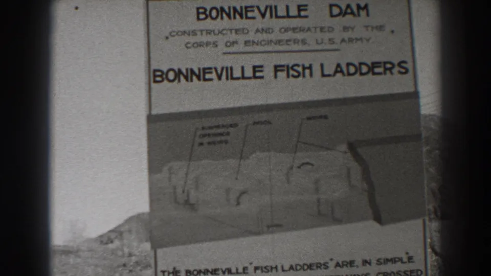 Final close-up frame of the Bonneville Fish Ladders guide, with the diagram and the start of lower explanatory text visible.