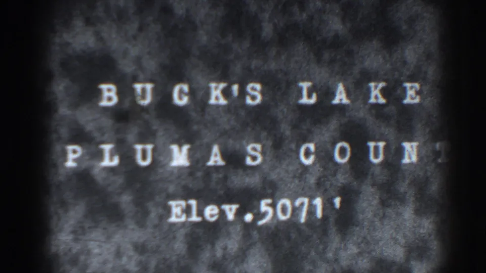 Clear title card identifies Buck's Lake in Plumas County and notes elevation 5071 feet on a grainy 8mm frame.