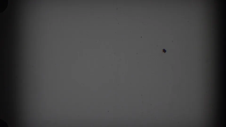 1938 New Jersey 8mm still showing pale monochrome film texture, dust, scratches, and a strong central vertical dark band.