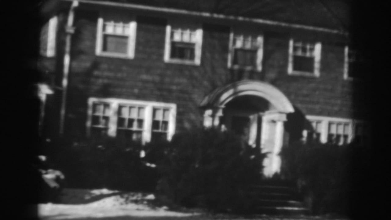 Brick house facade with arched doorway, front steps, shrubs, and snow on the ground.