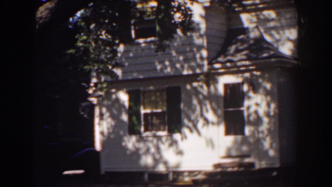 House windows and shutters partly shaded by overhanging trees.