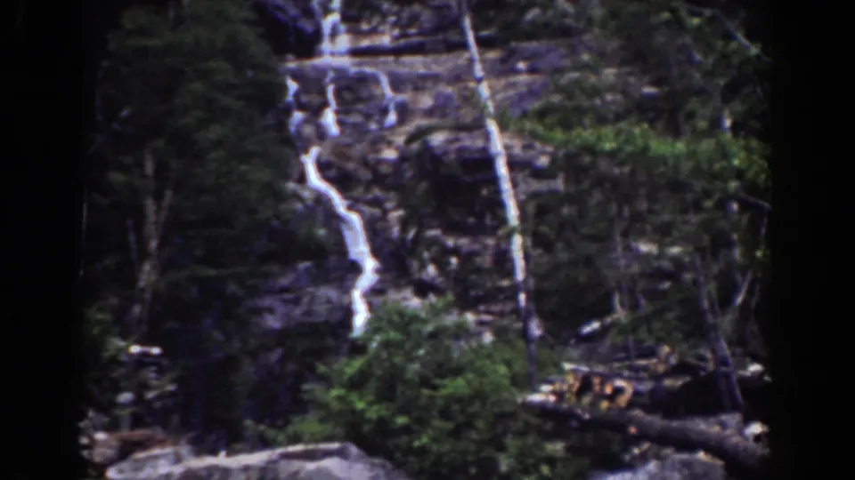 Silver Cascade waterfall near Mount Washington, New Hampshire, seen through soft 1939 8mm home-movie color.