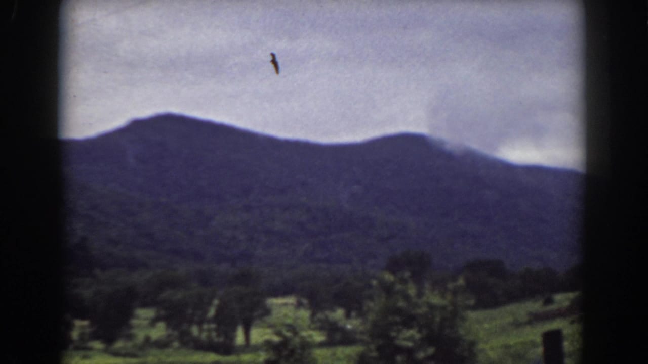 1939 Mount Washington-area landscape view showing a dark mountain silhouette, cloudy sky, green fields, and trees in the valley.