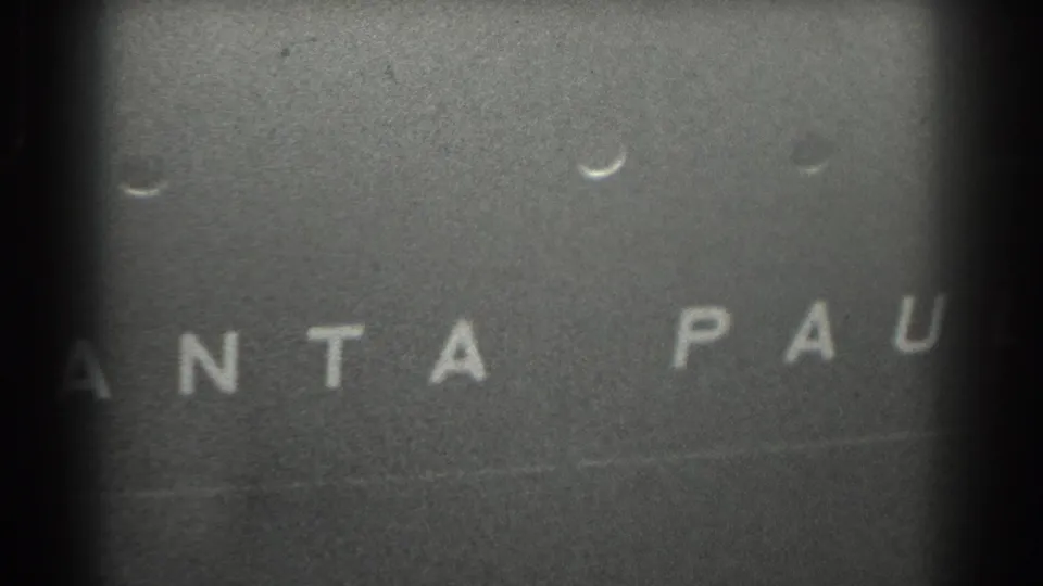 1939 San Francisco 8mm frame showing the lower portion of the Santa Paul lettering, partly cut off by framing.