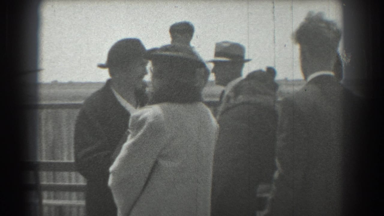 Group of adults in coats and hats seen from behind near a railing.