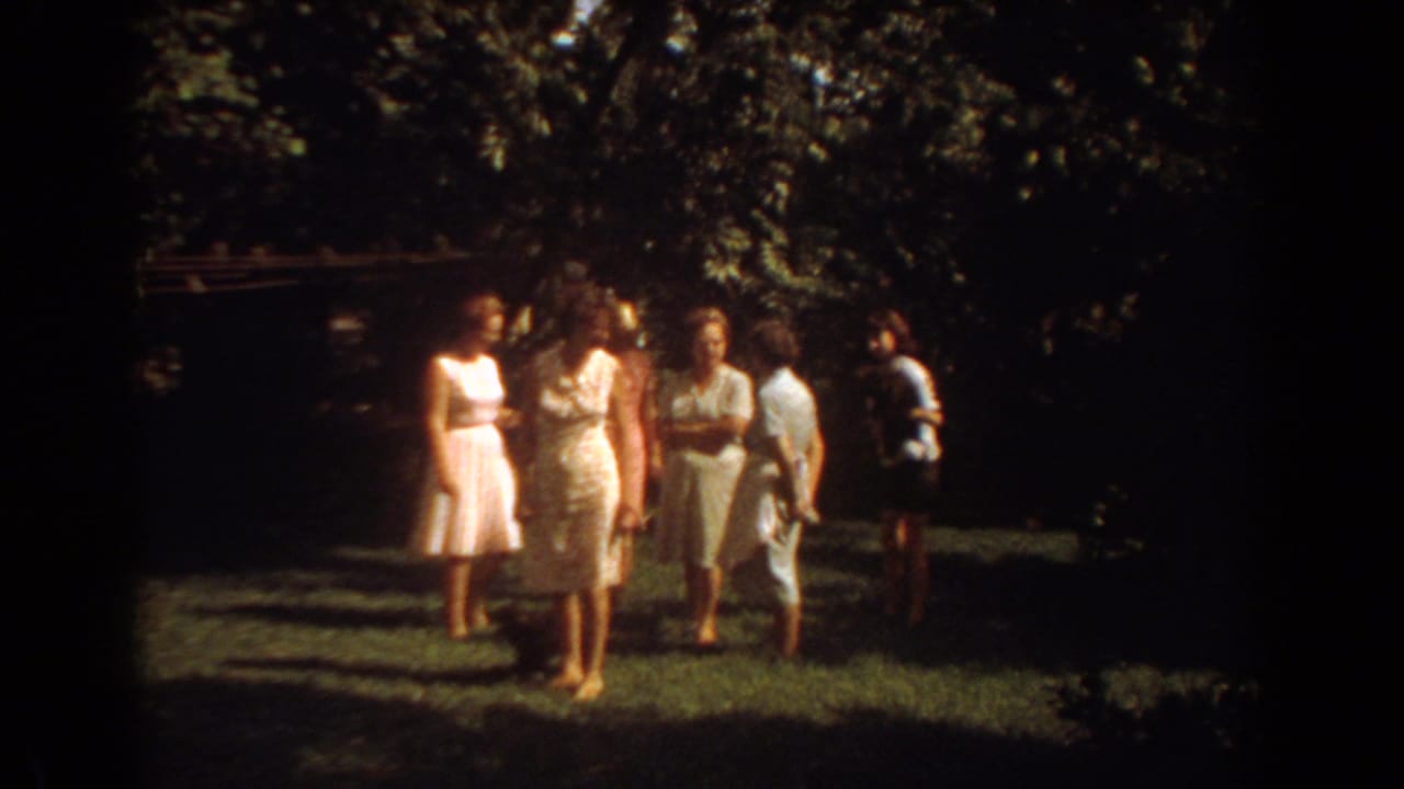 Visitor group in 1967 Fort Lauderdale stands on a grassy, shaded area near the wildlife enclosure.