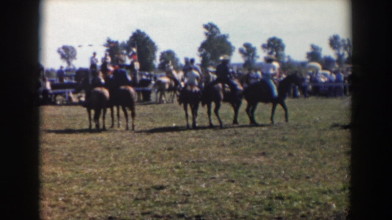 Mounted riders line up on a grassy field as spectators watch from behind a fence.
