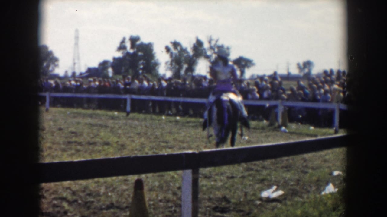 Rider on a dark horse moves along a grassy show ring as spectators watch behind a white rail.