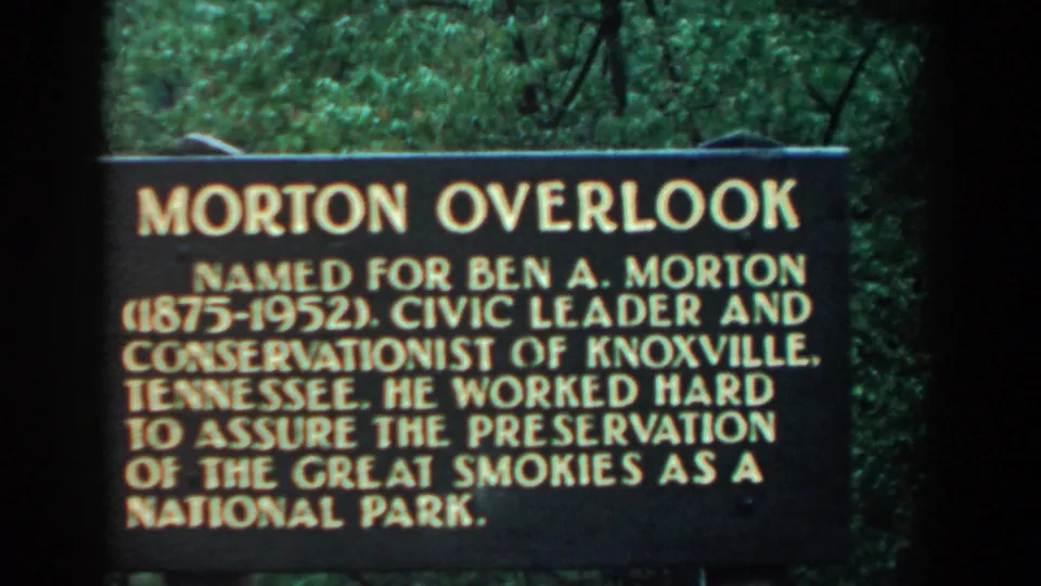 The Morton Overlook sign remains centered, describing Ben A. Morton as a Knoxville civic leader and conservationist.