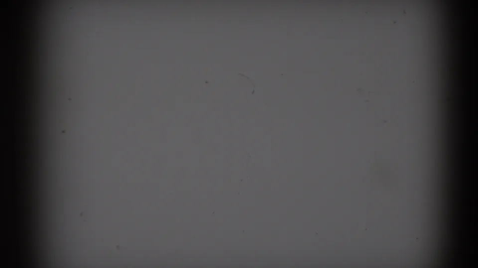 Underexposed 8mm frame from the 1959 Florida clip, showing mostly gray film area, dark gate edges, and visible dust.