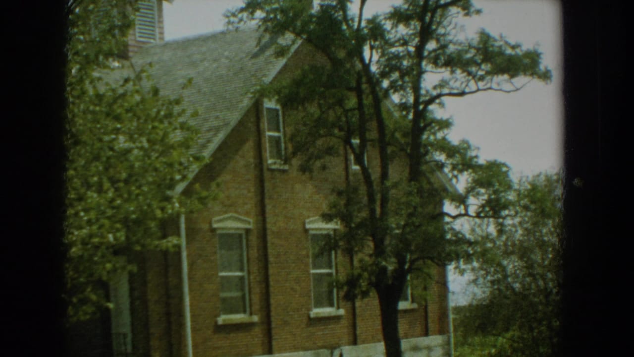 Brick house partly framed by trees, with white-trimmed windows and a sloped roof.