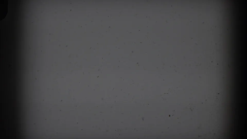 Dark leader or damaged 8mm footage with dust specks and heavy side shadows before the Christmas scene appears.