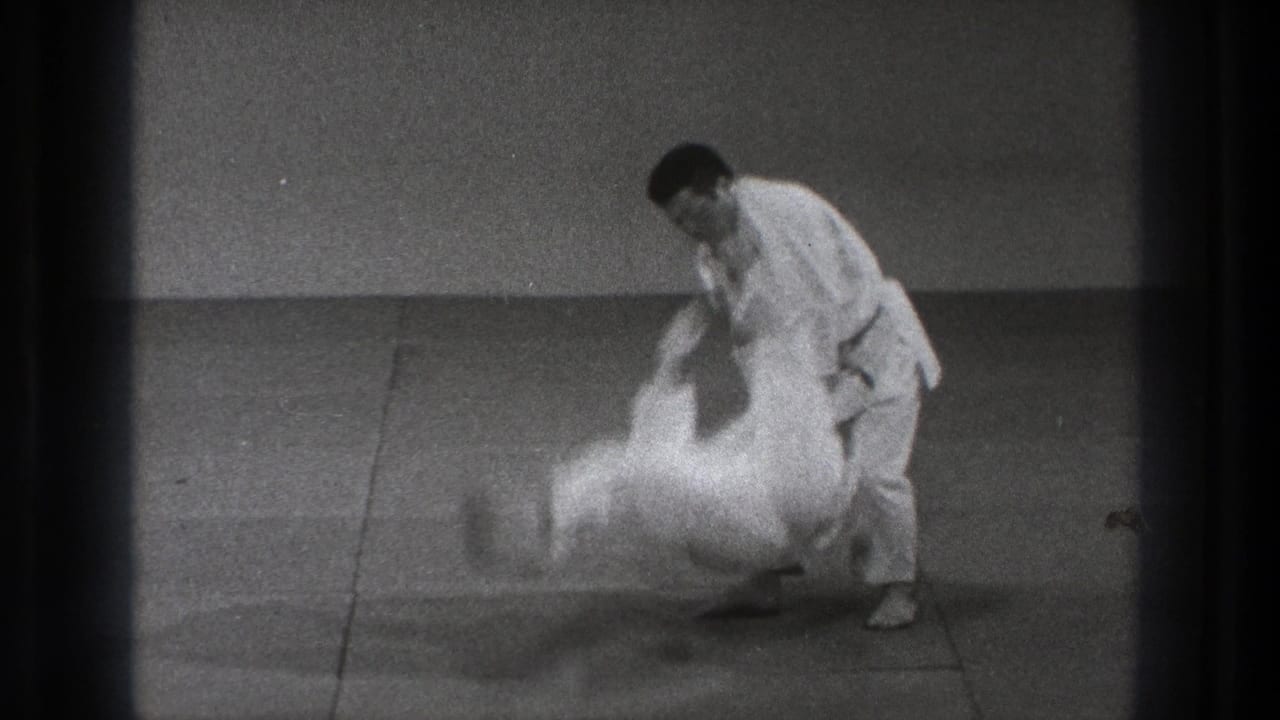 The instructor completes the karate defense by pulling his partner off balance and throwing him down onto the mat.