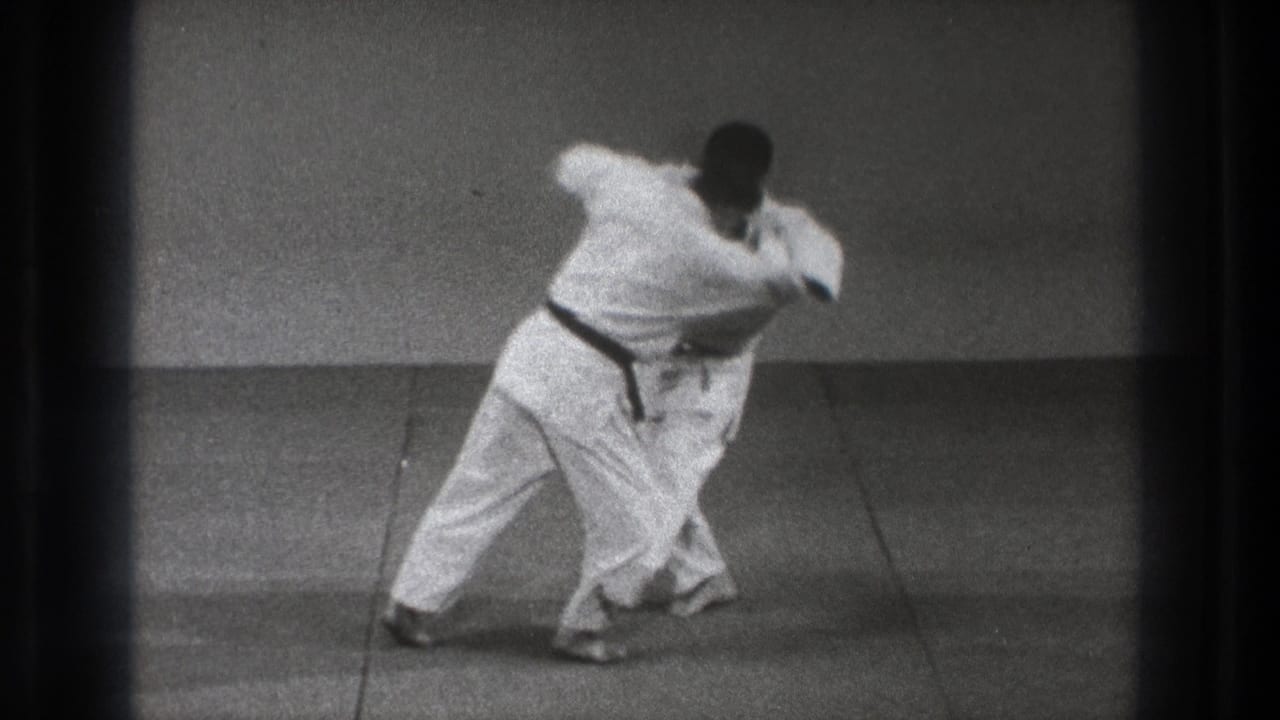 Near the end of the demonstration, one practitioner drives through the throw as the other is drawn across the mat.