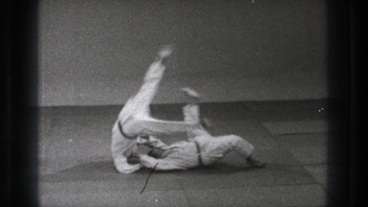 In the Tokyo martial arts demonstration, one practitioner is flipped over another, with legs raised during the throw.
